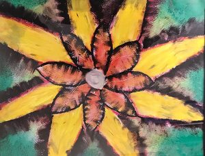 painting of yellow and red flower