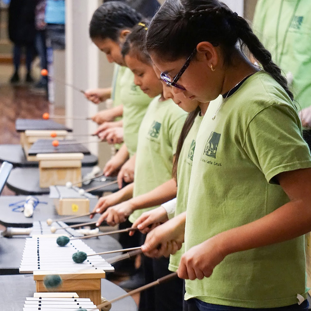 students playing xylophone