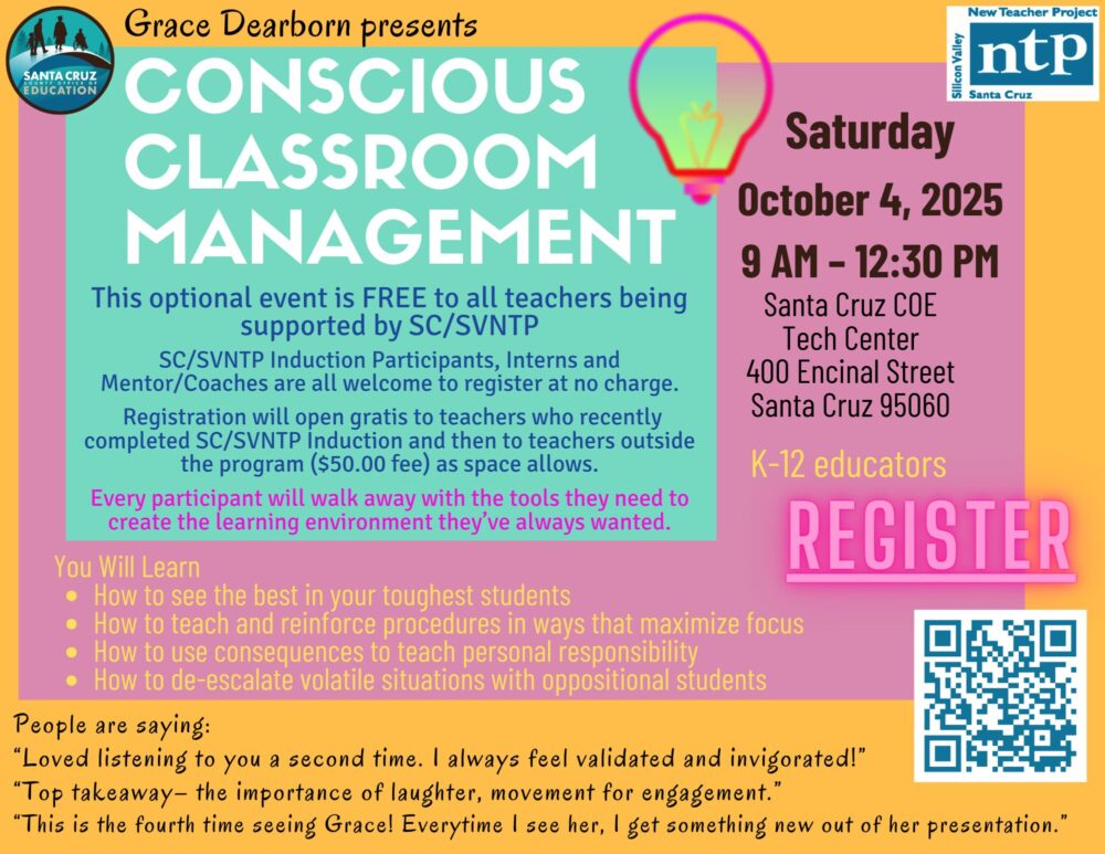 Conscious Classroom Management flyer by Grace Dearborn with a registration link