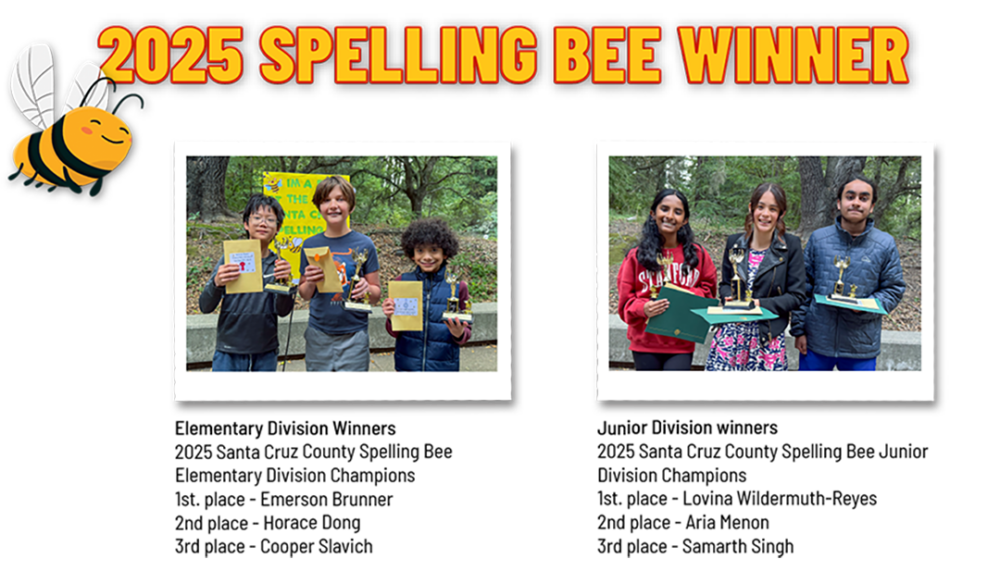 two photographs of the 2025 spelling bee contest winners